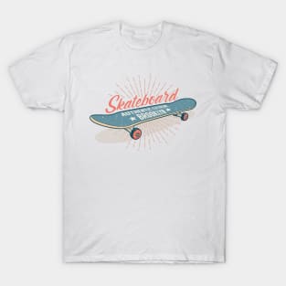 Skateboarding retro emblem with a gray blue skateboard T-Shirt